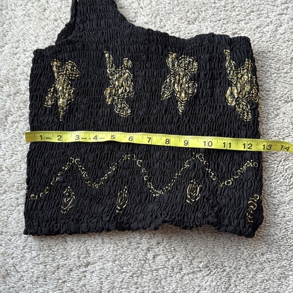 RIMA beachwear One Shoulder Smocked Crop Top | Fits S/M | Black & Gold - Picture 4 of 6